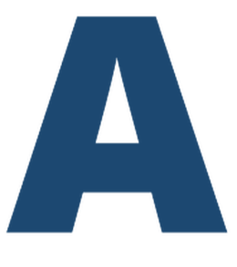 The Greek Symbol for Alpha in dark blue.